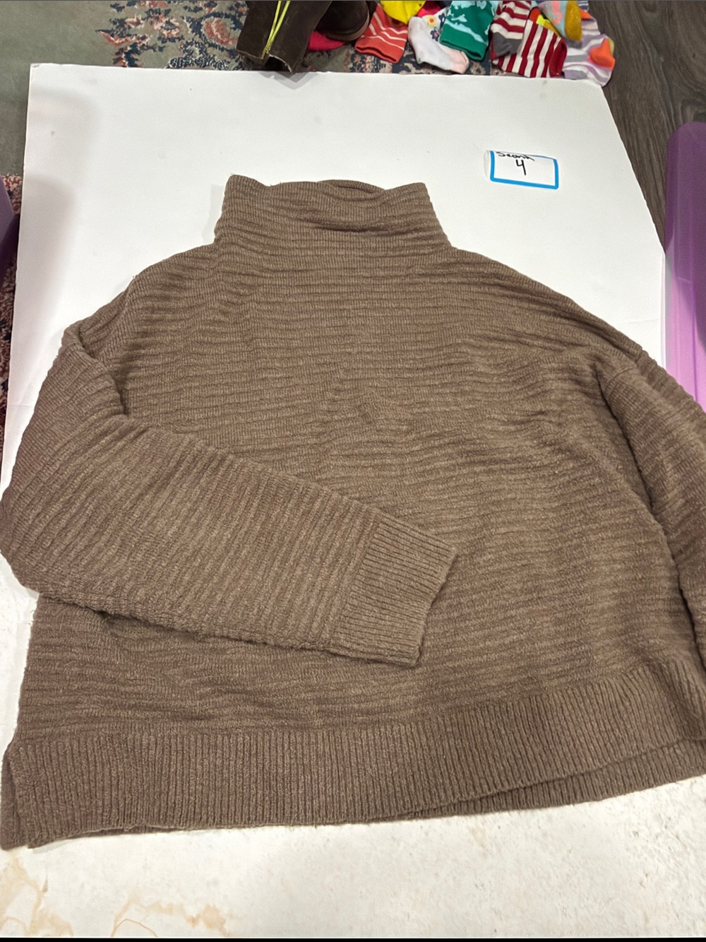 Madewell Taupe Ribbed Turtleneck Sweater